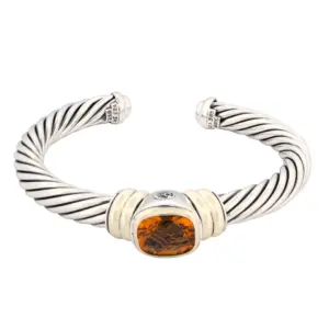 David Yurman Noblesse Style Sterling Silver & 14K Yellow Gold Citrine Bracelet