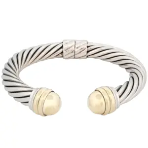 David Yurman Classic Cable Cuff In Sterling Silver and 14K Yellow Gold 10 mm