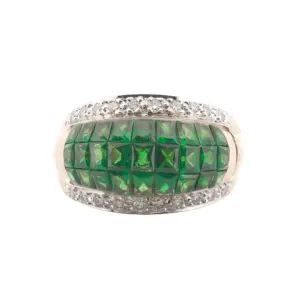 14K Yellow Gold Tsavorite Garnet & Diamond Ring