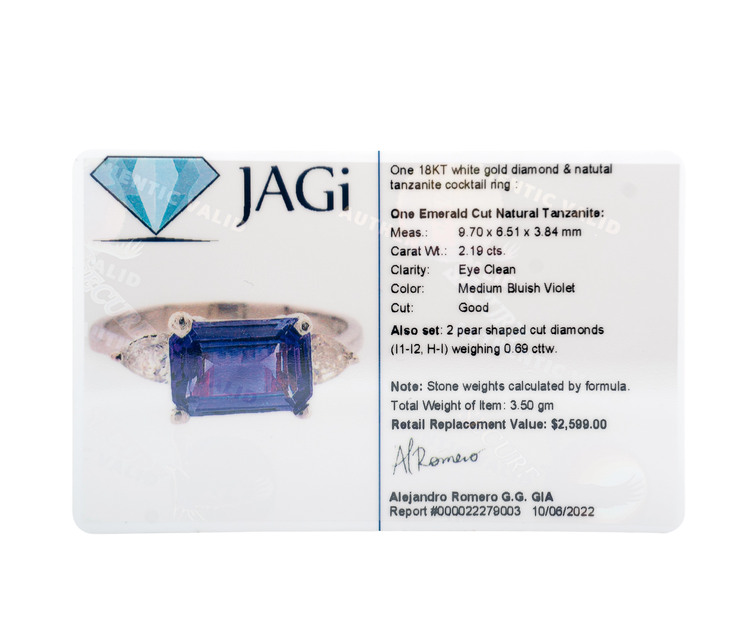 Gemstone 18K 2.88cttw CTW Emerald Tanzanites - Image 5