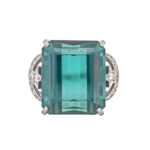 Platinum Blue-Green Tourmaline & Diamond “Star and Moon” Motif Ring