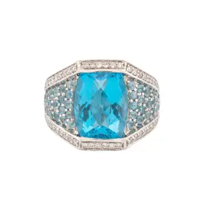 14K White Gold Blue Topaz & Diamond Pavé Statement Ring