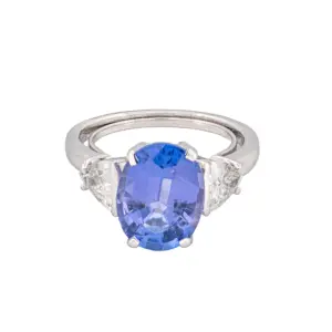 Platinum 3.64ct Natural Tanzanite Ring with Trillion-Cut Diamonds