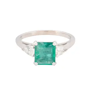 14K White Gold Diamond & Lab-Grown Emerald Ring