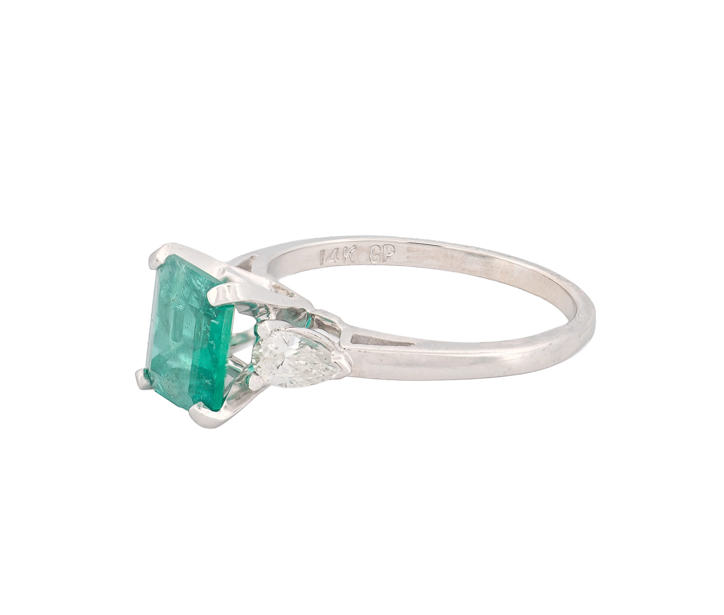 14K White Gold Diamond & Lab-Grown Emerald Ring - Image 2
