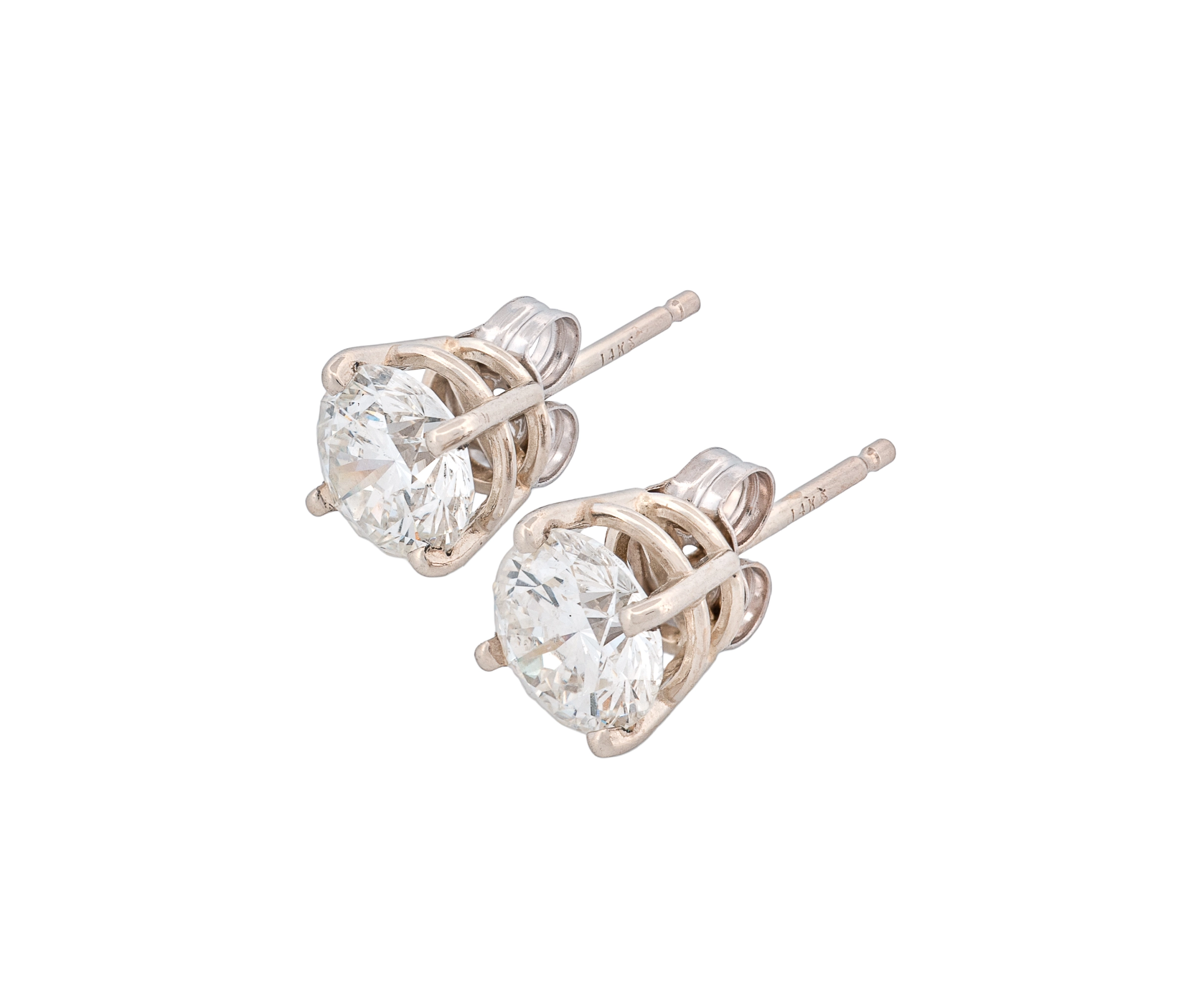 Round Modified Brilliant 1.41 CTW H SI1 I SI2 GIA Diamond Studs 14K White Gold - Image 2