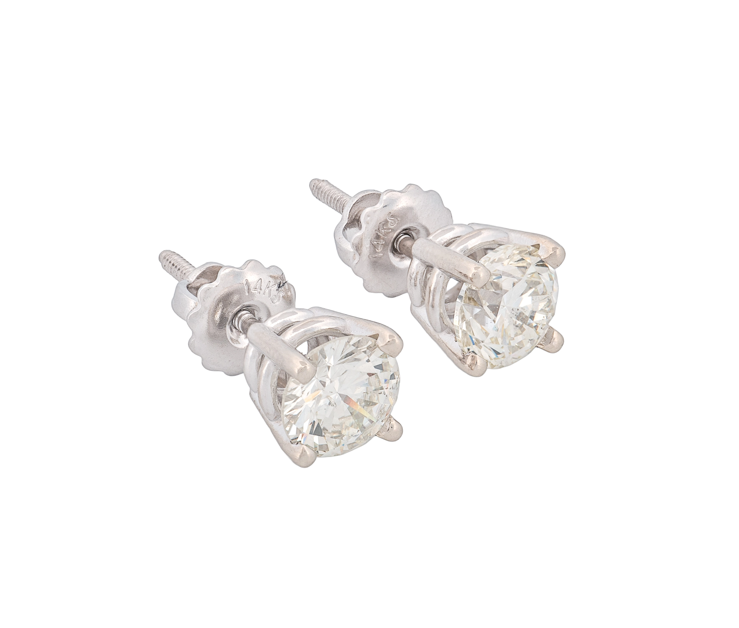 Round Brilliant 1.78 CTW L I1 K I1 GIA Diamond Studs 14K White Gold - Image 3