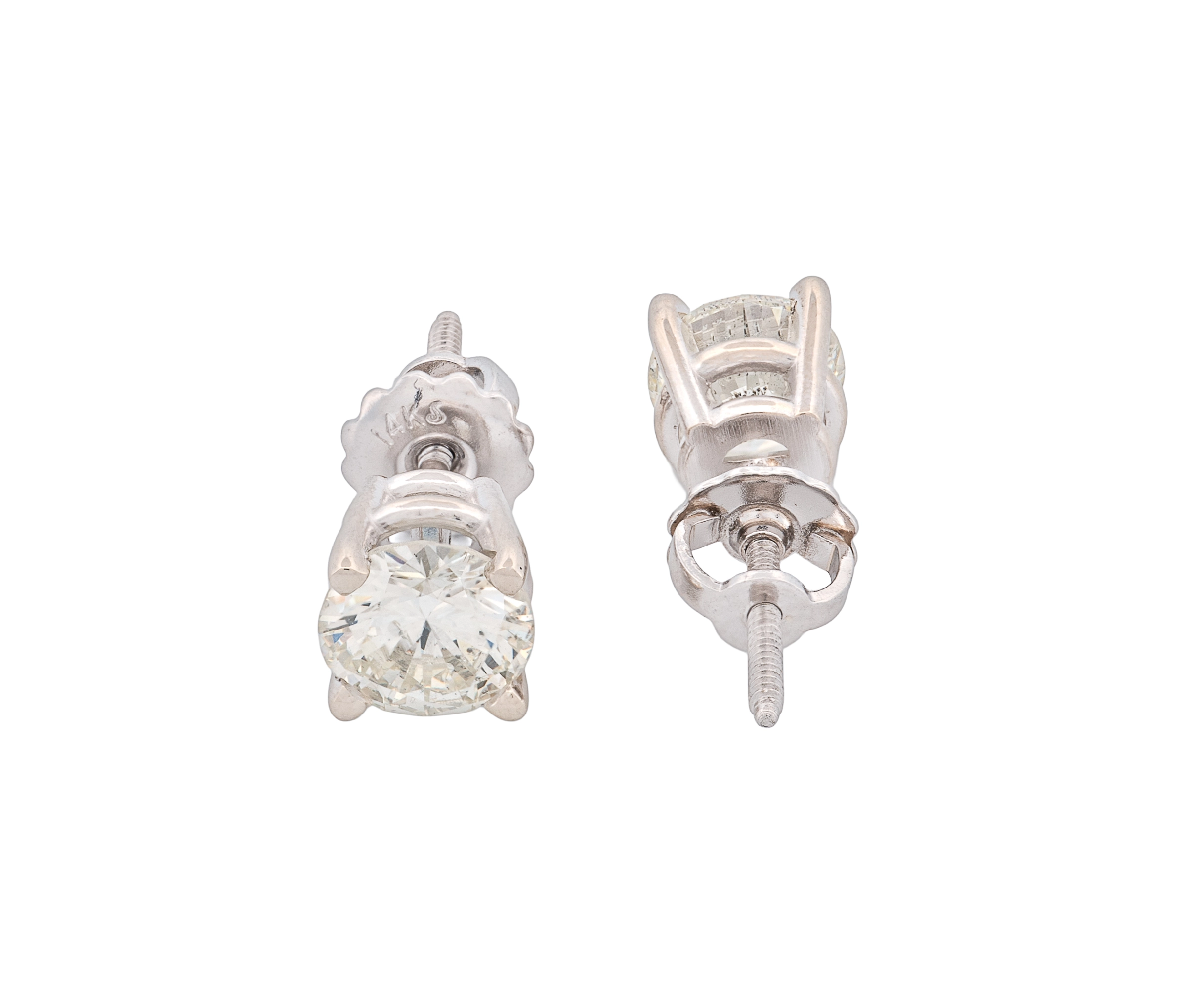Round Brilliant 1.78 CTW L I1 K I1 GIA Diamond Studs 14K White Gold - Image 2
