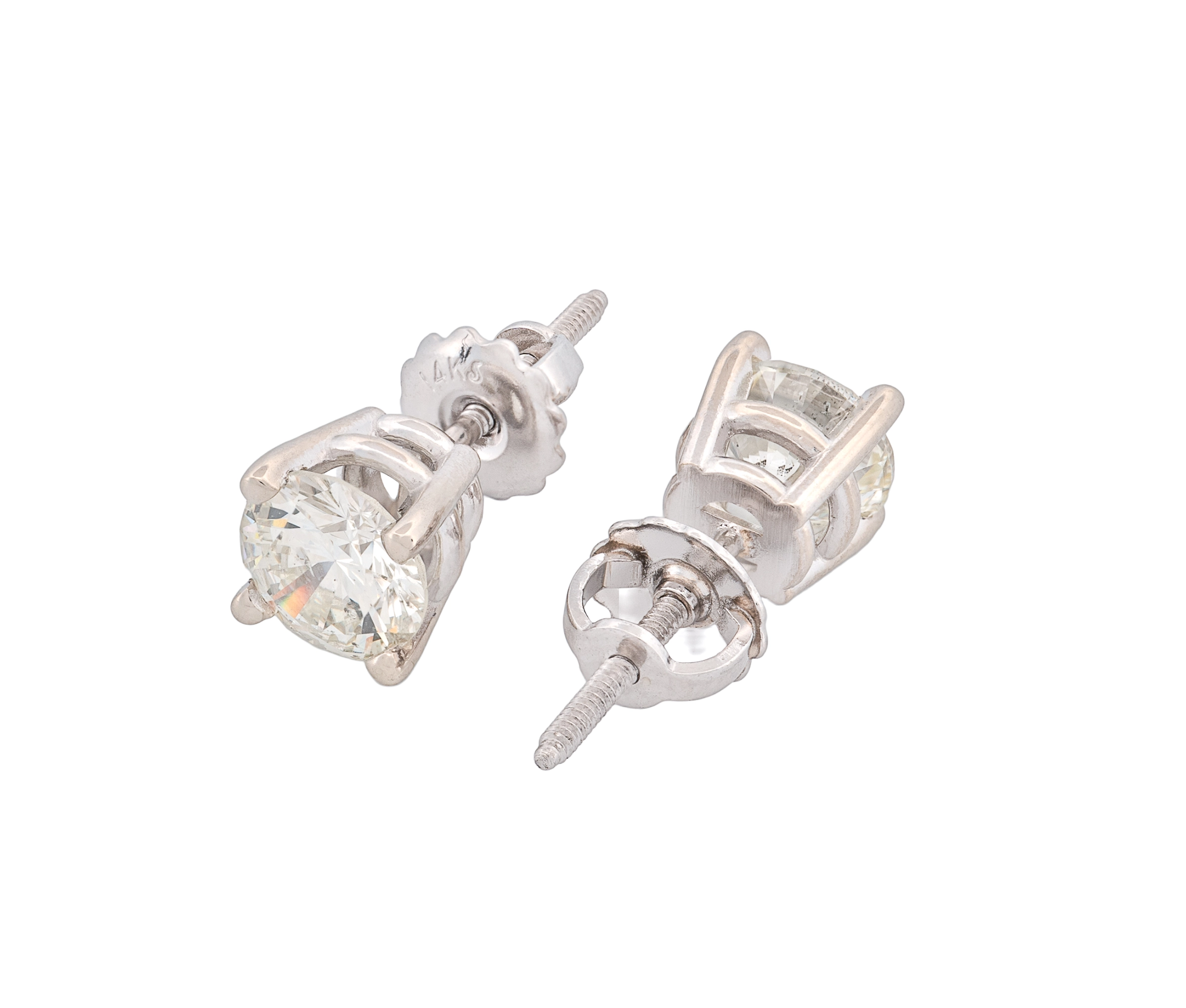 Round Brilliant 1.78 CTW L I1 K I1 GIA Diamond Studs 14K White Gold