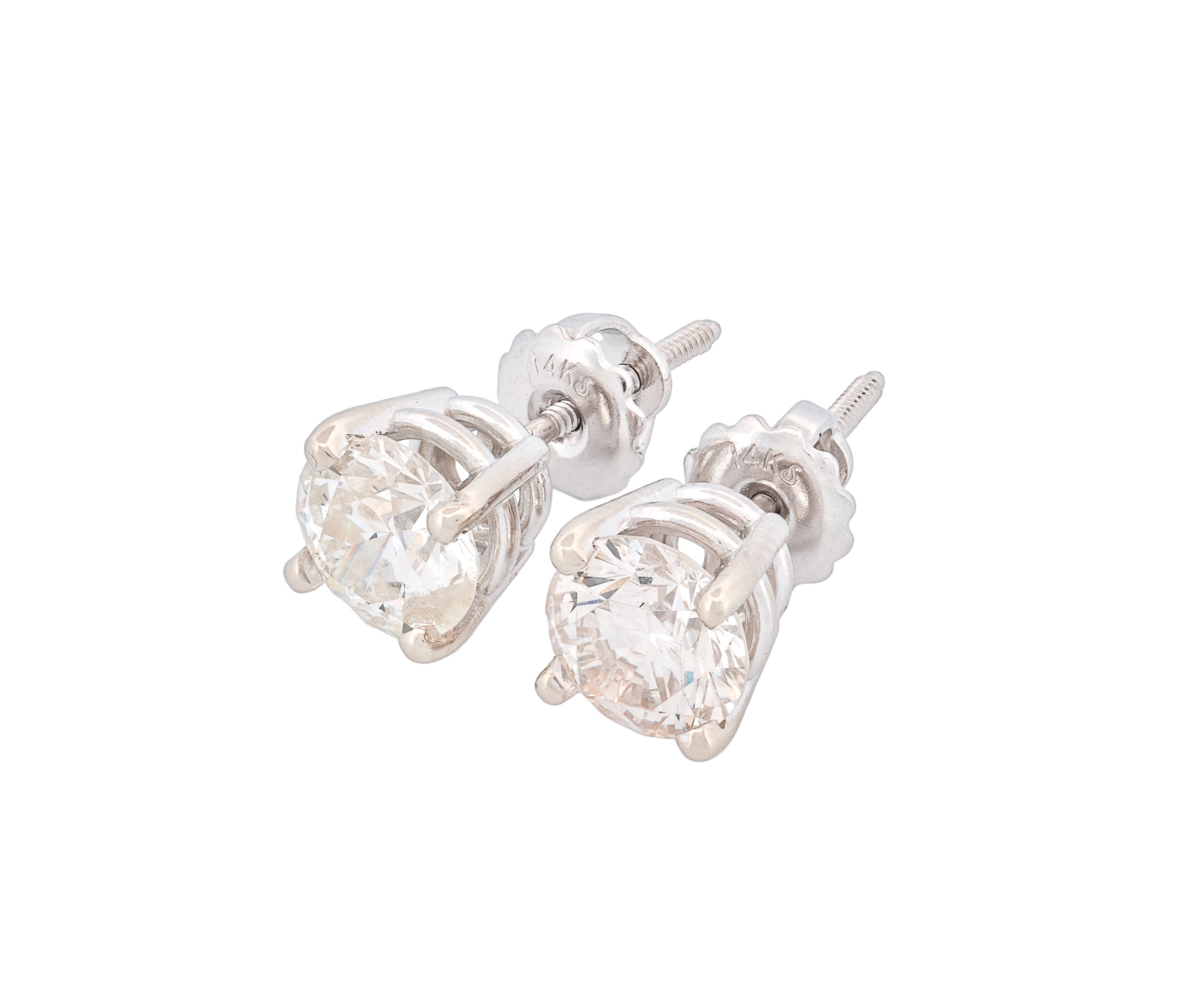 Round Brilliant 2.17 CTW K I2 M I1 GIA Diamond Studs 14K White Gold - Image 4