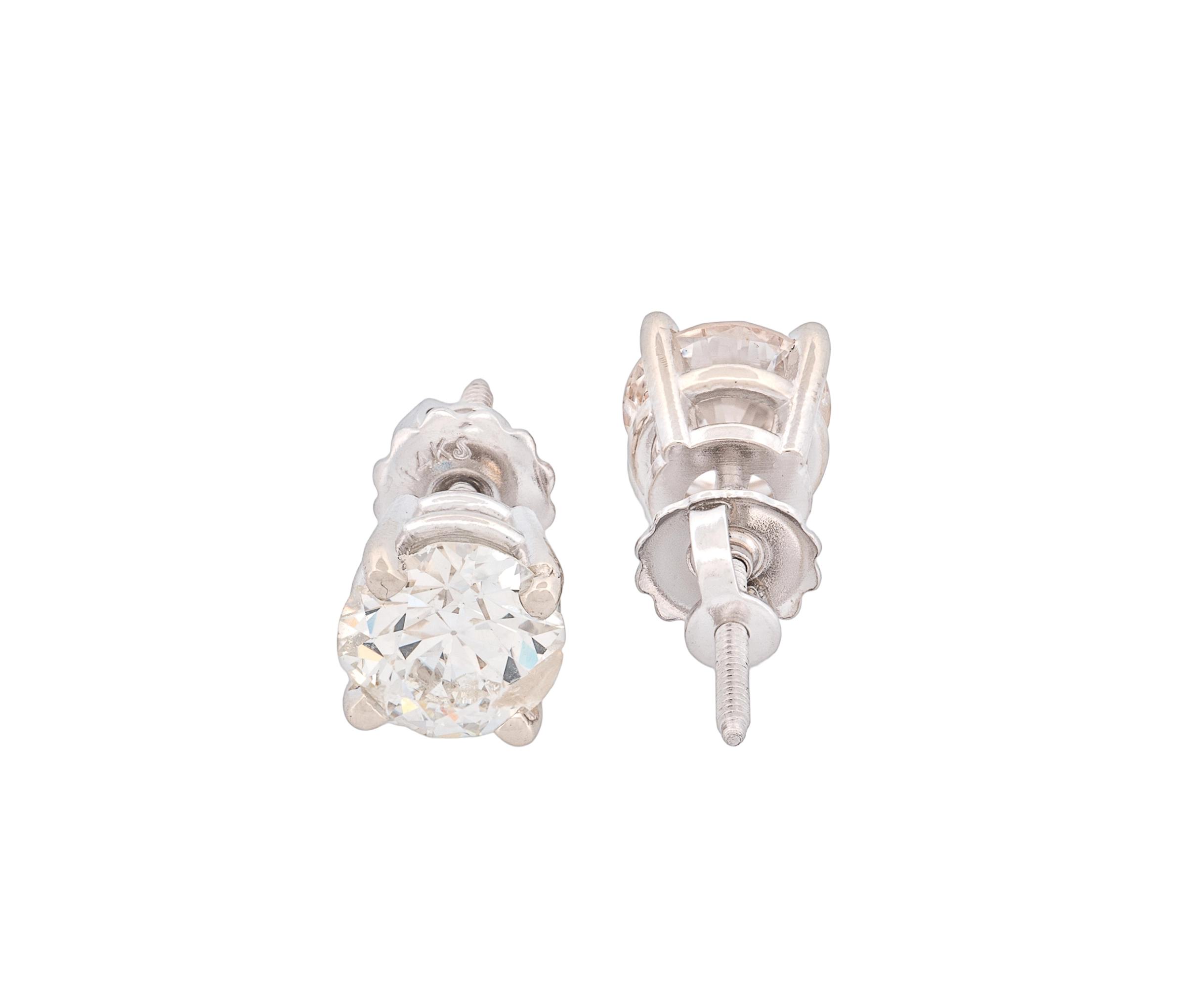 Round Brilliant 2.17 CTW K I2 M I1 GIA Diamond Studs 14K White Gold - Image 3