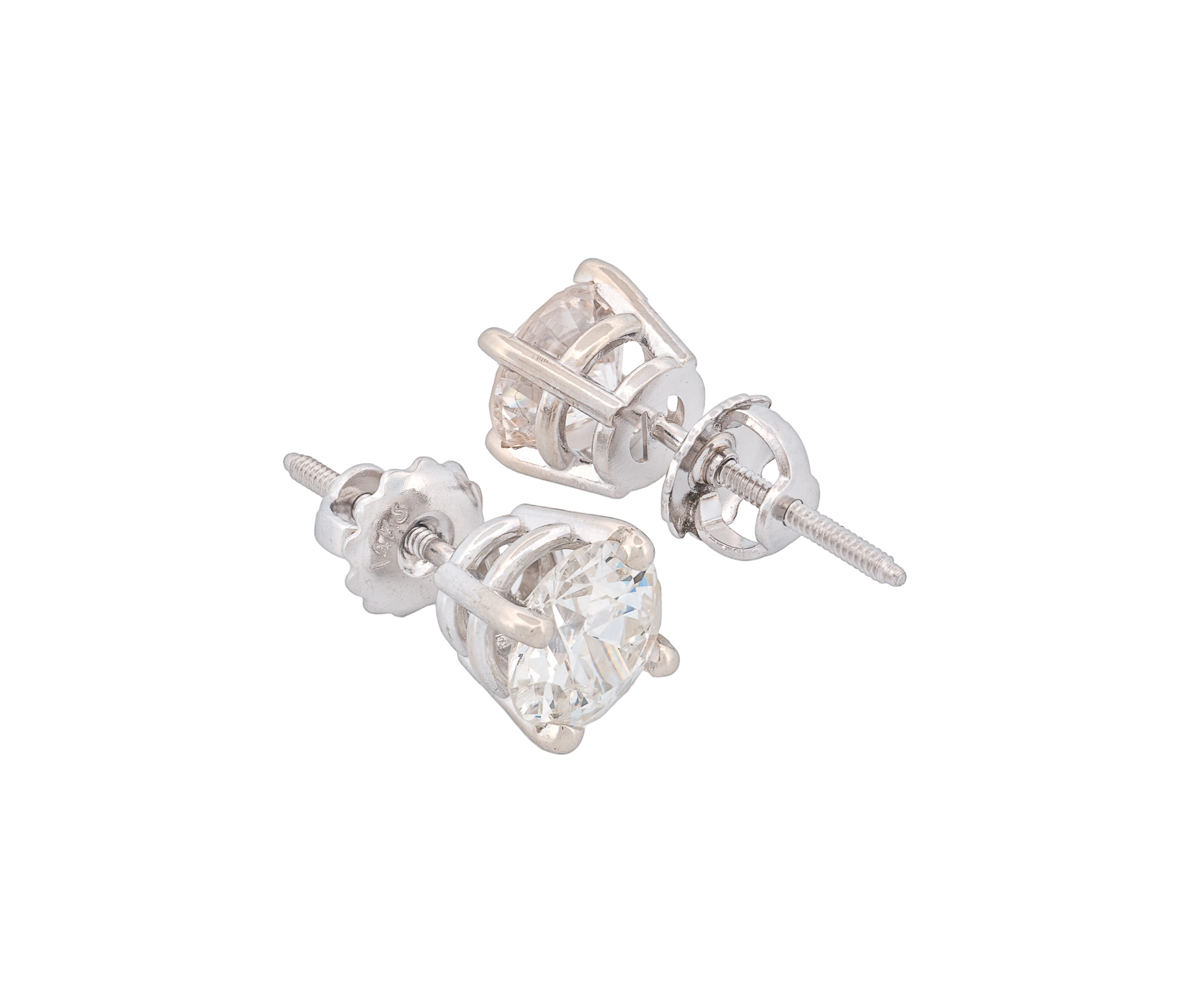 Round Brilliant 2.17 CTW K I2 M I1 GIA Diamond Studs 14K White Gold - Image 2