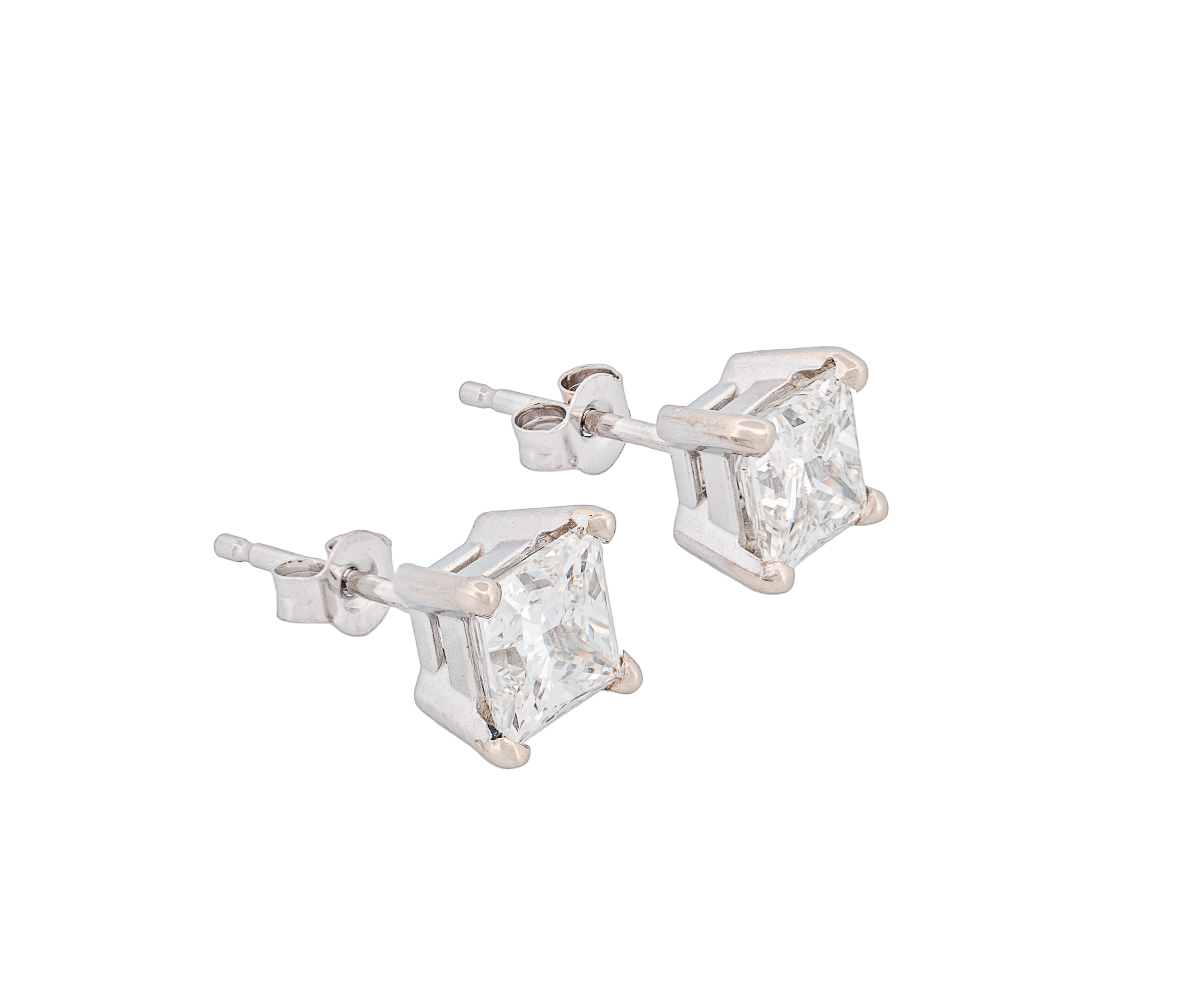 Square Modified Brilliant 1.41 CTW J I1 H I1 GIA Diamond Studs 14K White Gold - Image 3
