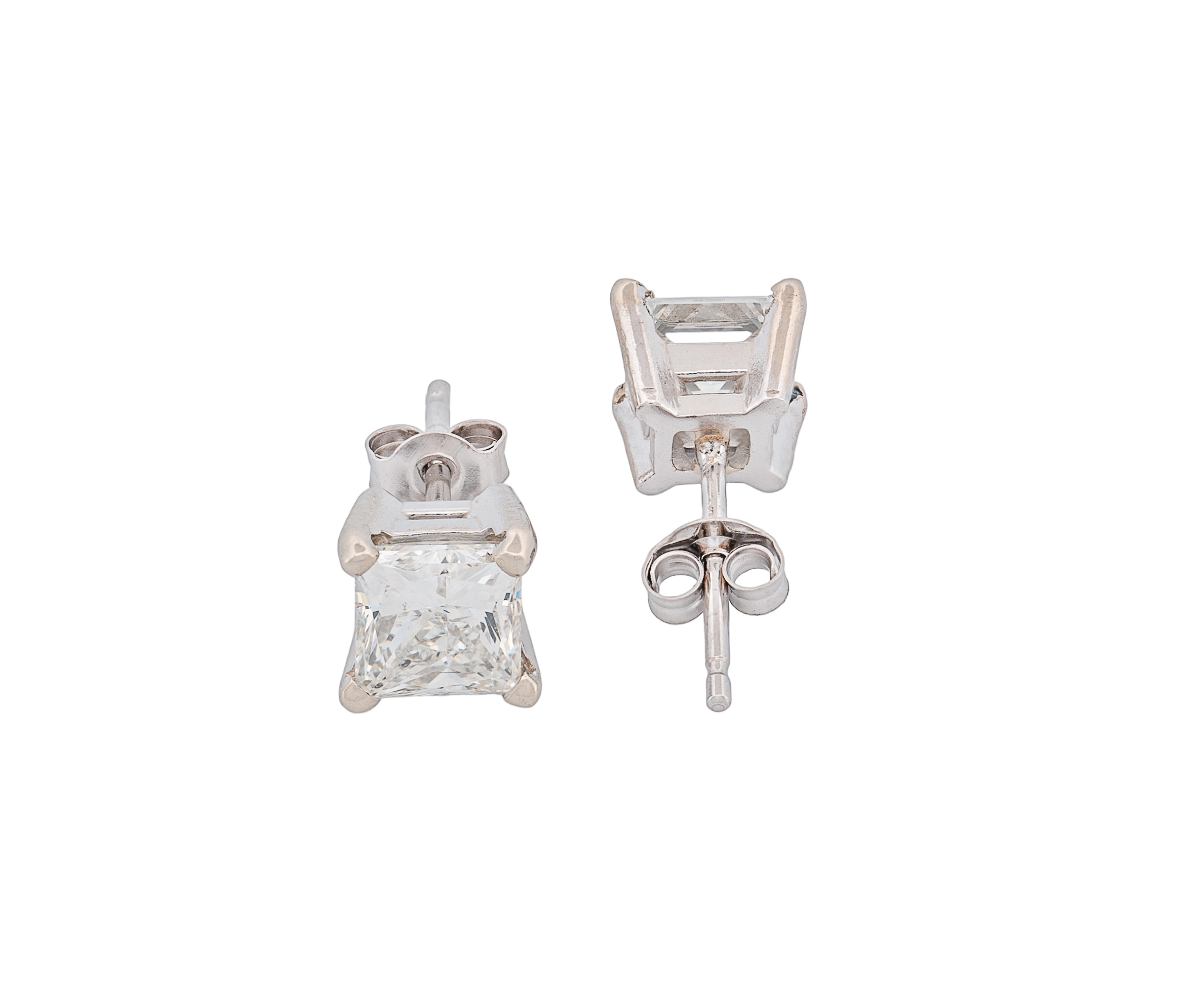 Square Modified Brilliant 1.41 CTW J I1 H I1 GIA Diamond Studs 14K White Gold - Image 2
