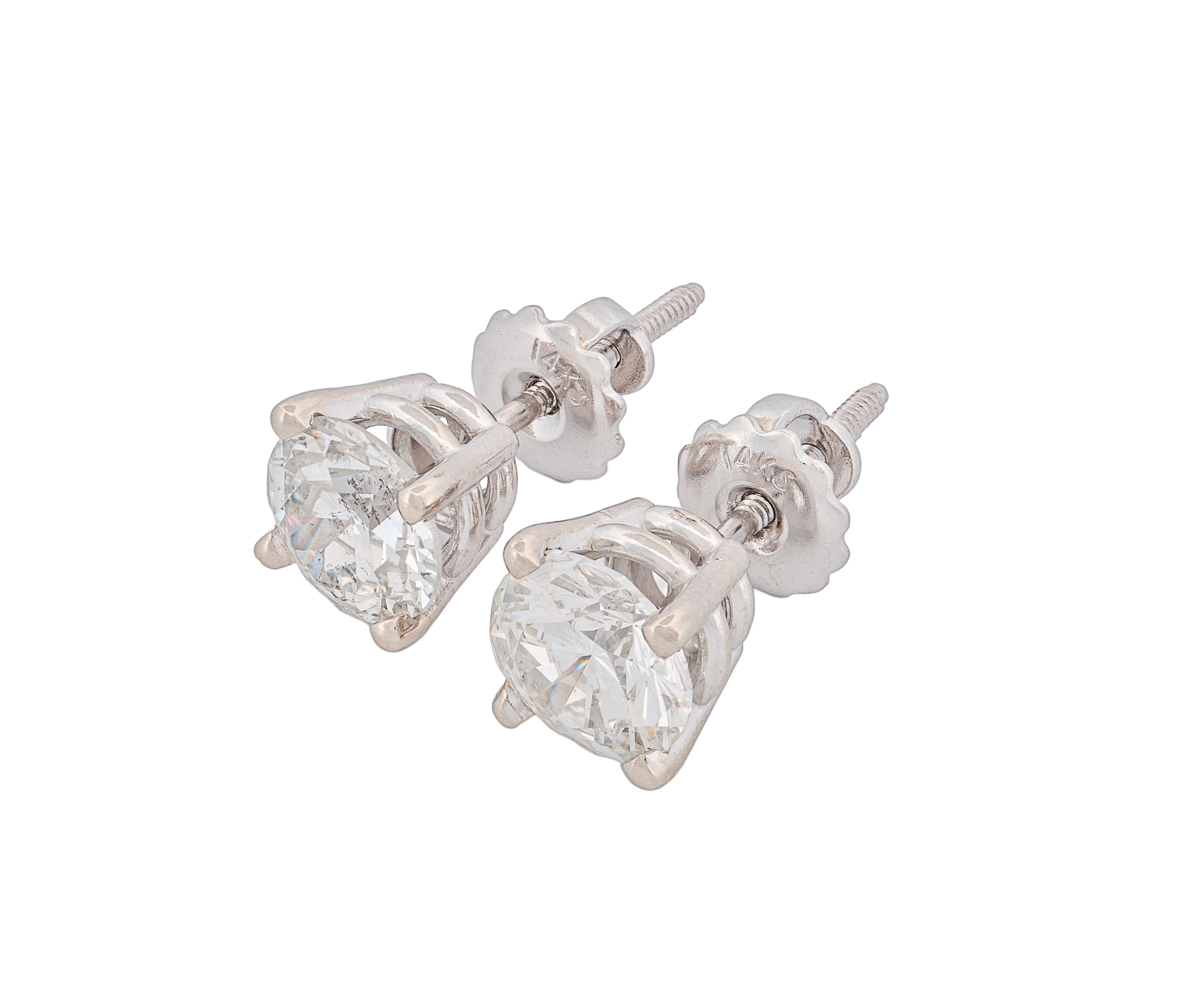 Round Brilliant 2.02 CTW H SI2 I I1 GIA Diamond Studs 14K White Gold - Image 3