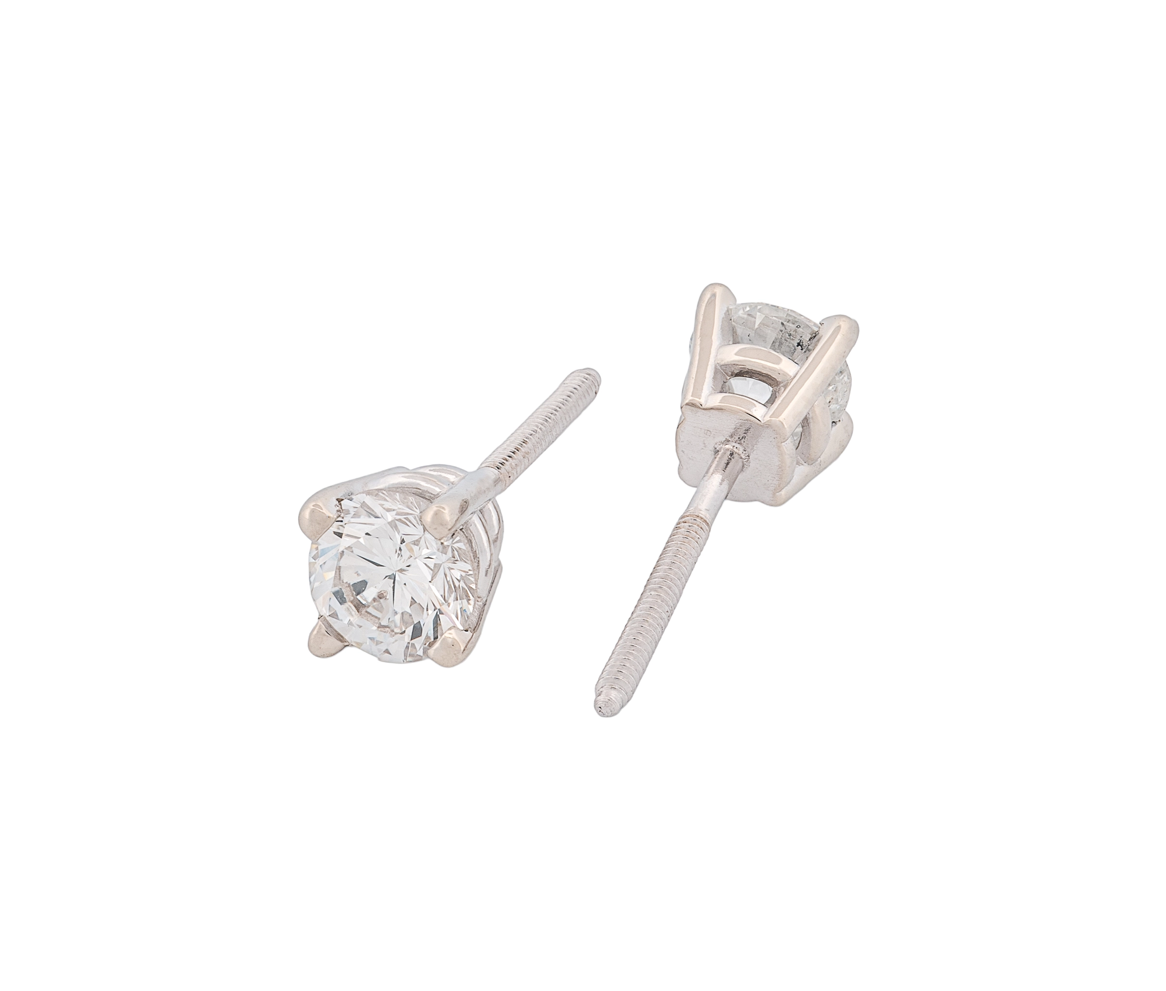 Round Brilliant 0.92 CTW G I2 G I1 GIA Diamond Studs 14K White Gold - Image 2