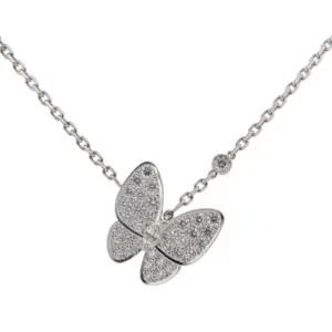 Van Cleef & Arpels 18K White Gold Diamond Two Butterfly Necklace