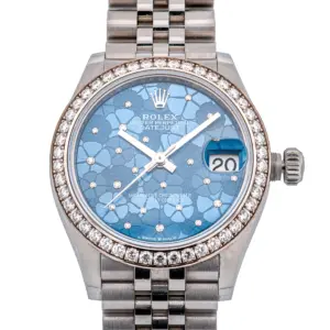 Ladies Rolex Datejust Stainless Steel with Diamond Bezel & Blue Floral Dial