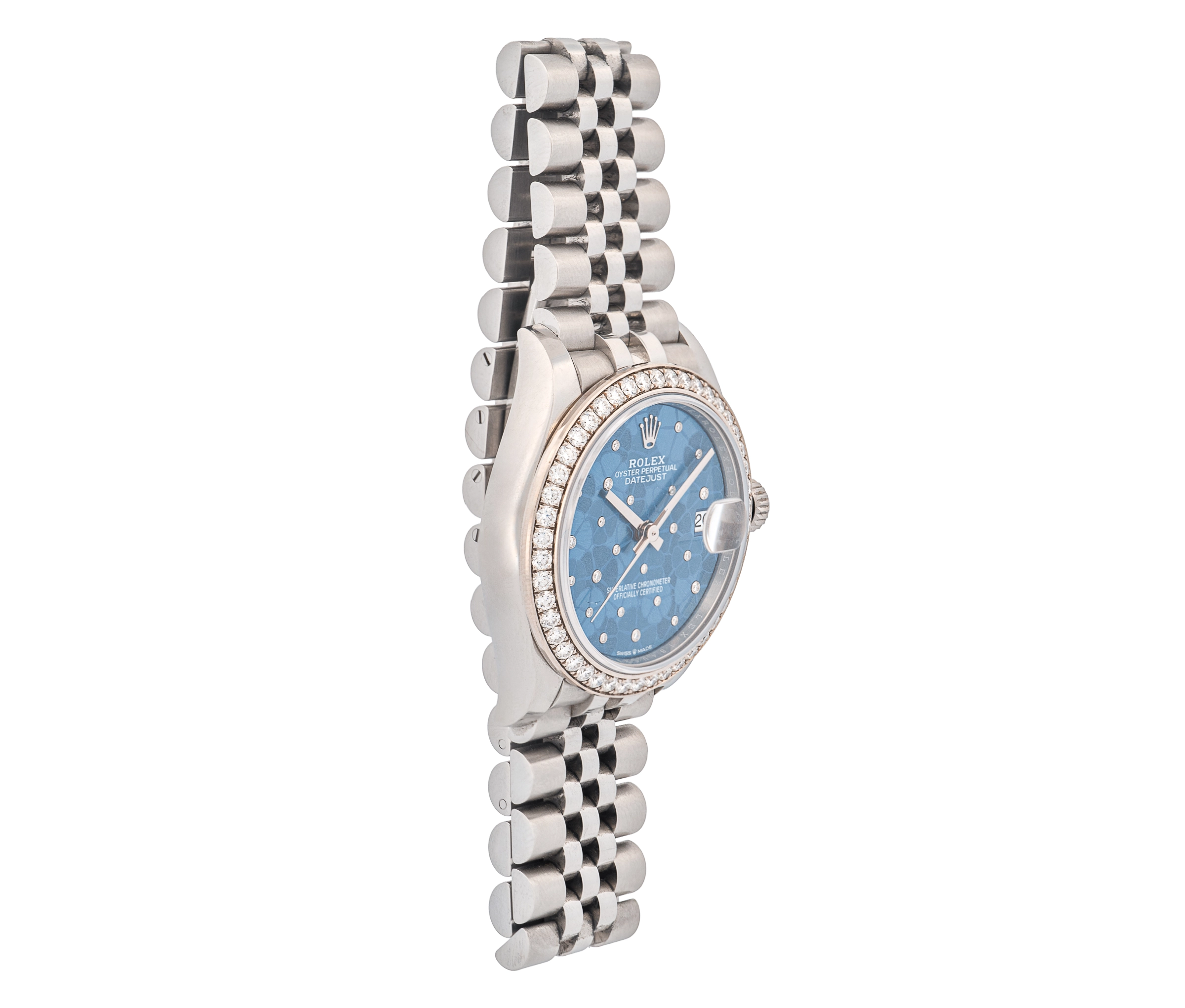 Ladies Rolex Datejust Stainless Steel with Diamond Bezel & Blue Floral Dial - Image 5