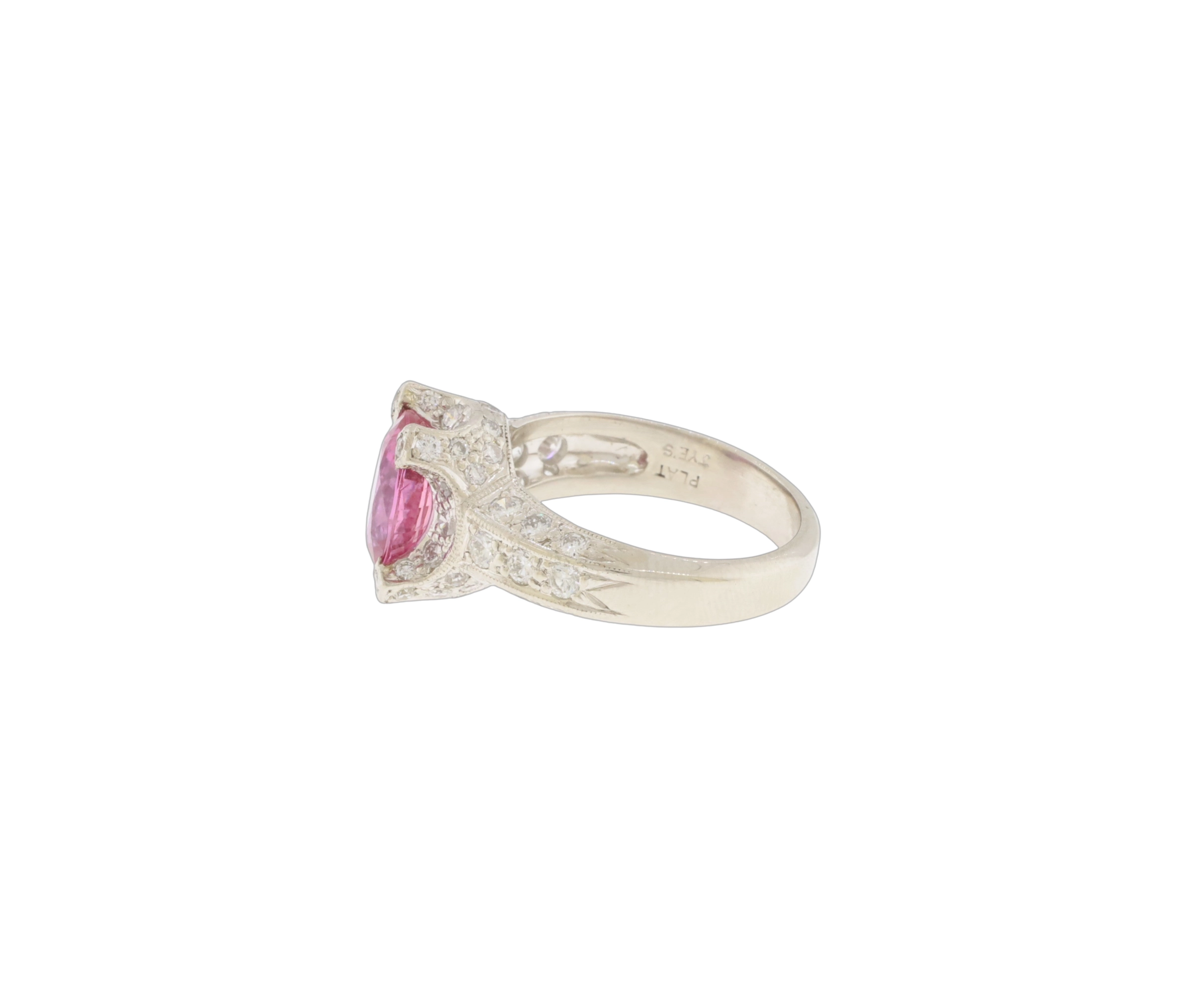 Jye's Platinum 3.26ct Natural Pink Sapphire & 0.91 CTW Diamond Pave Ring - Image 2