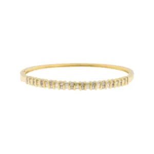 14K Yellow Gold 1.01Ct Round Brilliant & Baguette Cut Diamond Bangle Bracelet