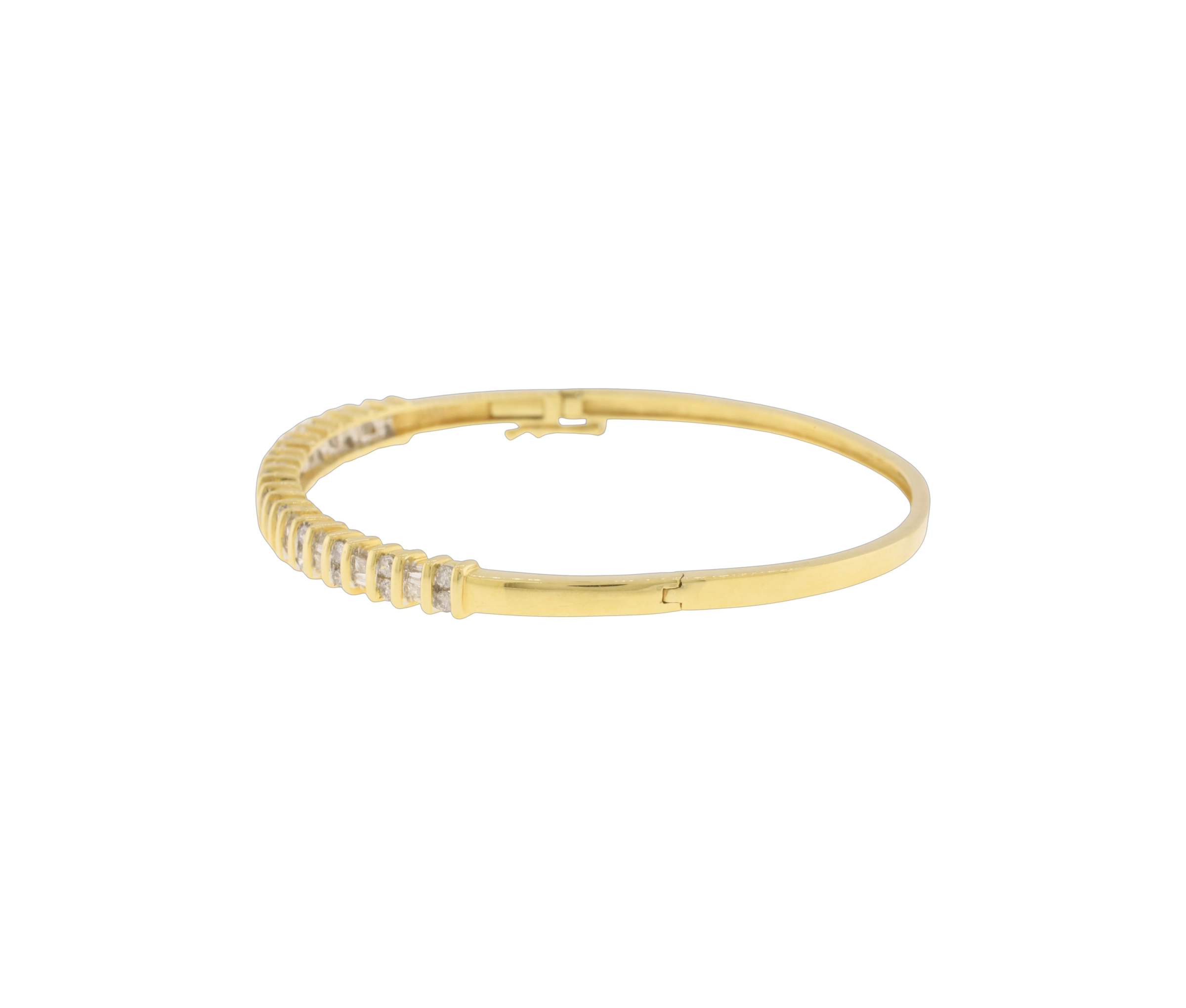 14K Yellow Gold 1.01Ct Round Brilliant & Baguette Cut Diamond Bangle Bracelet - Image 2