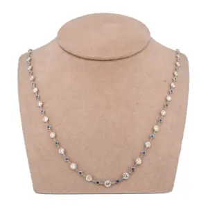 Platinum Diamonds By The Yard Necklace ( 8.76Ct Round Diamond & Square Sapphire)