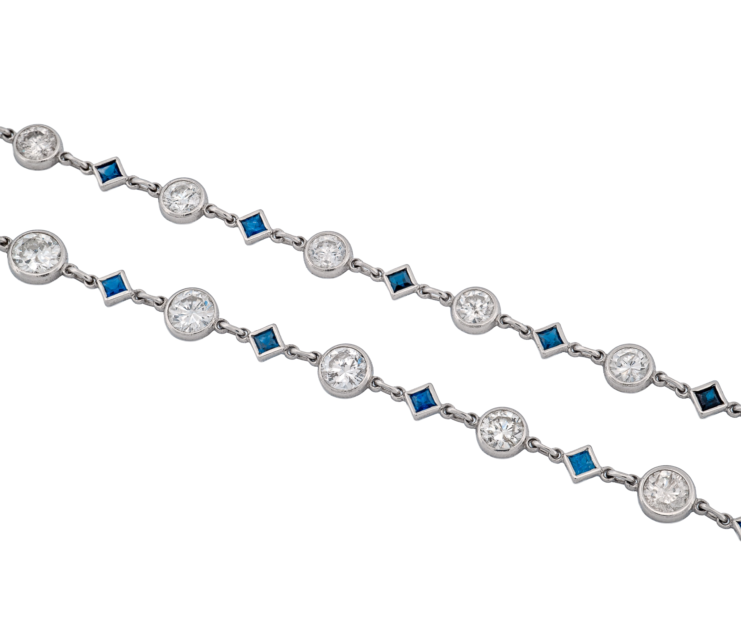 Platinum Diamonds By The Yard Necklace ( 8.76Ct Round Diamond & Square Sapphire) - Image 2