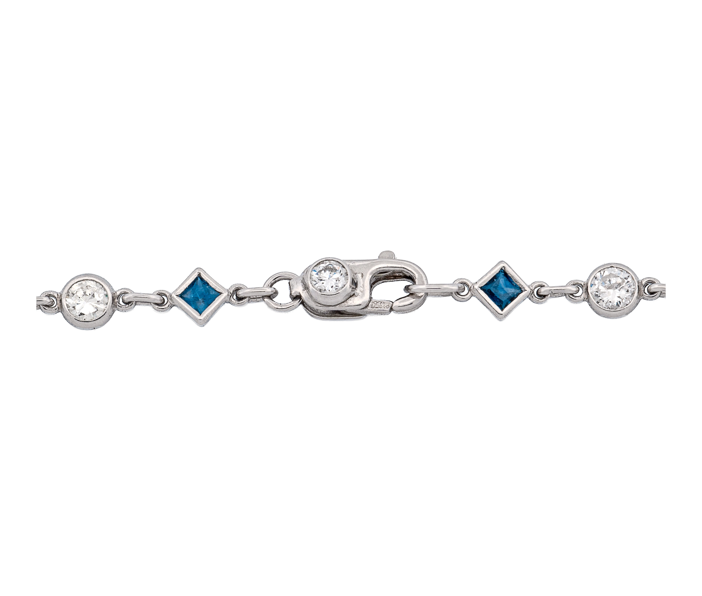 Platinum Diamonds By The Yard Necklace ( 8.76Ct Round Diamond & Square Sapphire) - Image 4