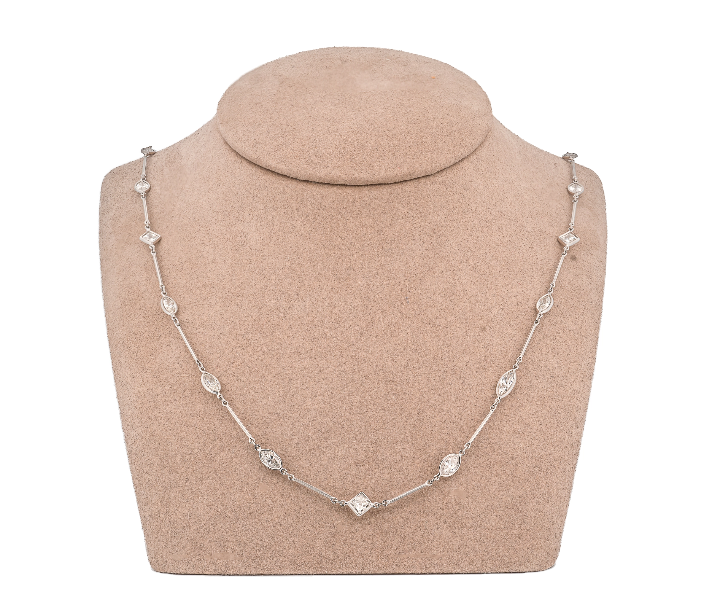 Platinum Diamonds By The Yard Necklace (9.01 CTW Marquise and Princess Cut)