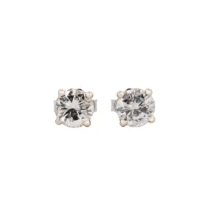 14K White Gold Round Brilliant 1.34 CTW H I1 G I2 GIA Diamond Studs