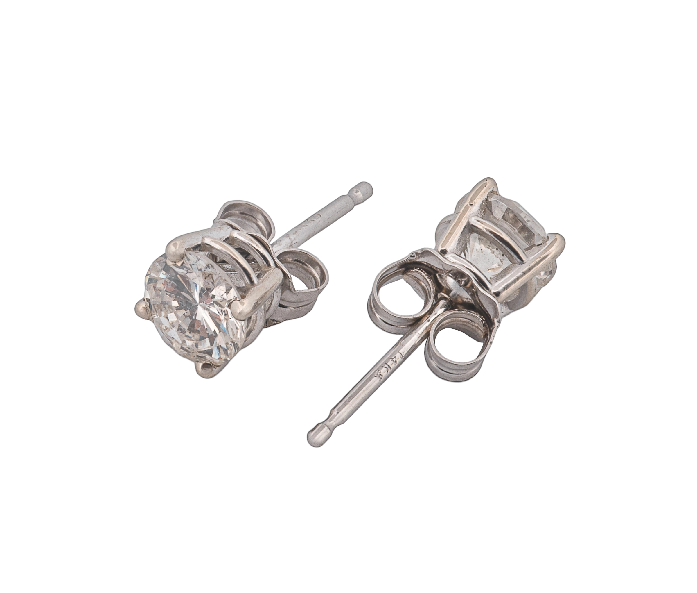 14K White Gold Diamond Studs (Round Brilliant 0.89 CTW I I2 J I1 GIA) - Image 2