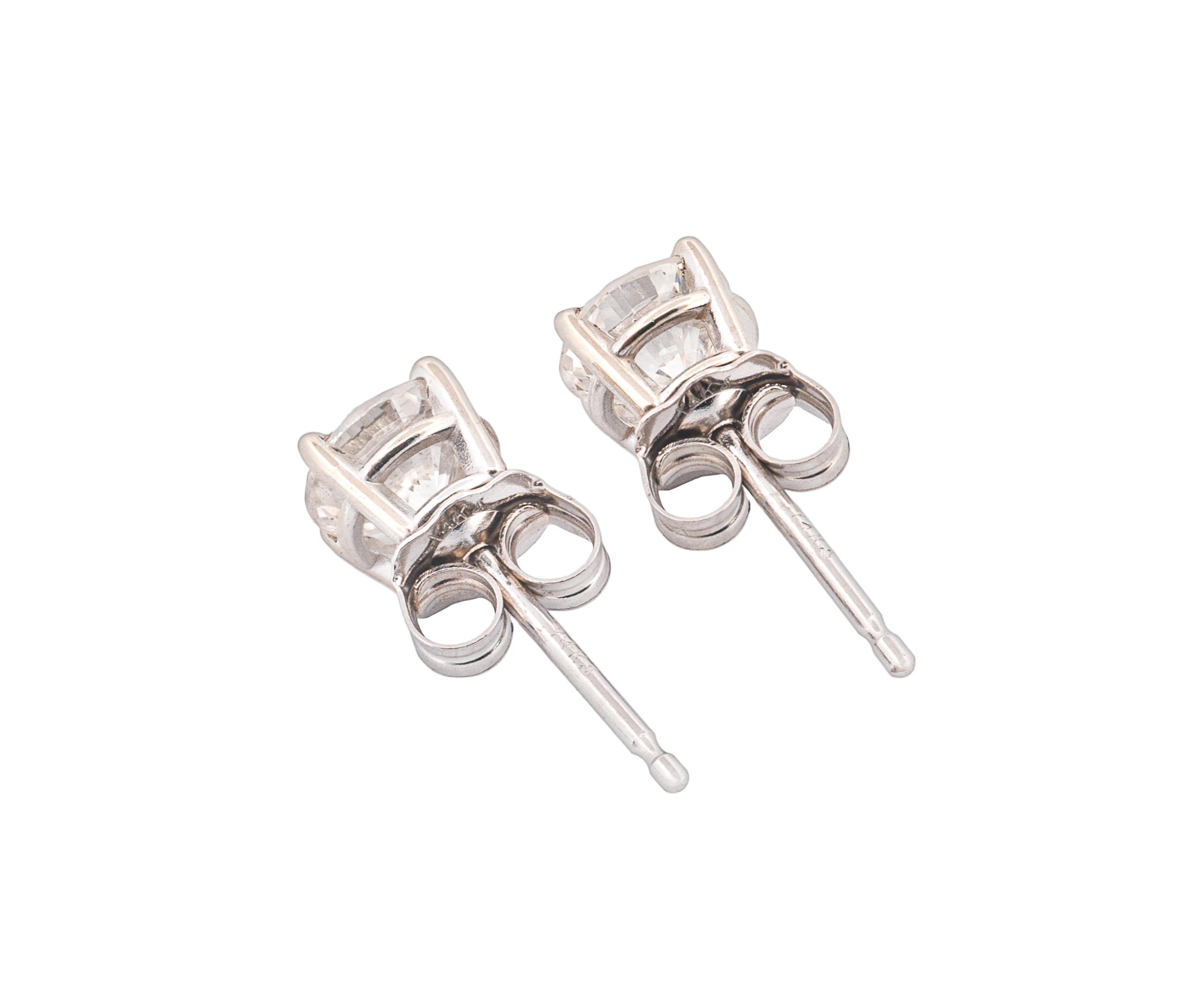 14K White Gold Diamond Studs (Round Brilliant 0.89 CTW I I2 J I1 GIA) - Image 3