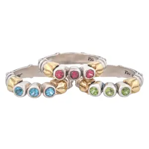 Lagos Caviar Arcadian Sterling Silver and 18K Yellow Gold Colored Gem Ring Set
