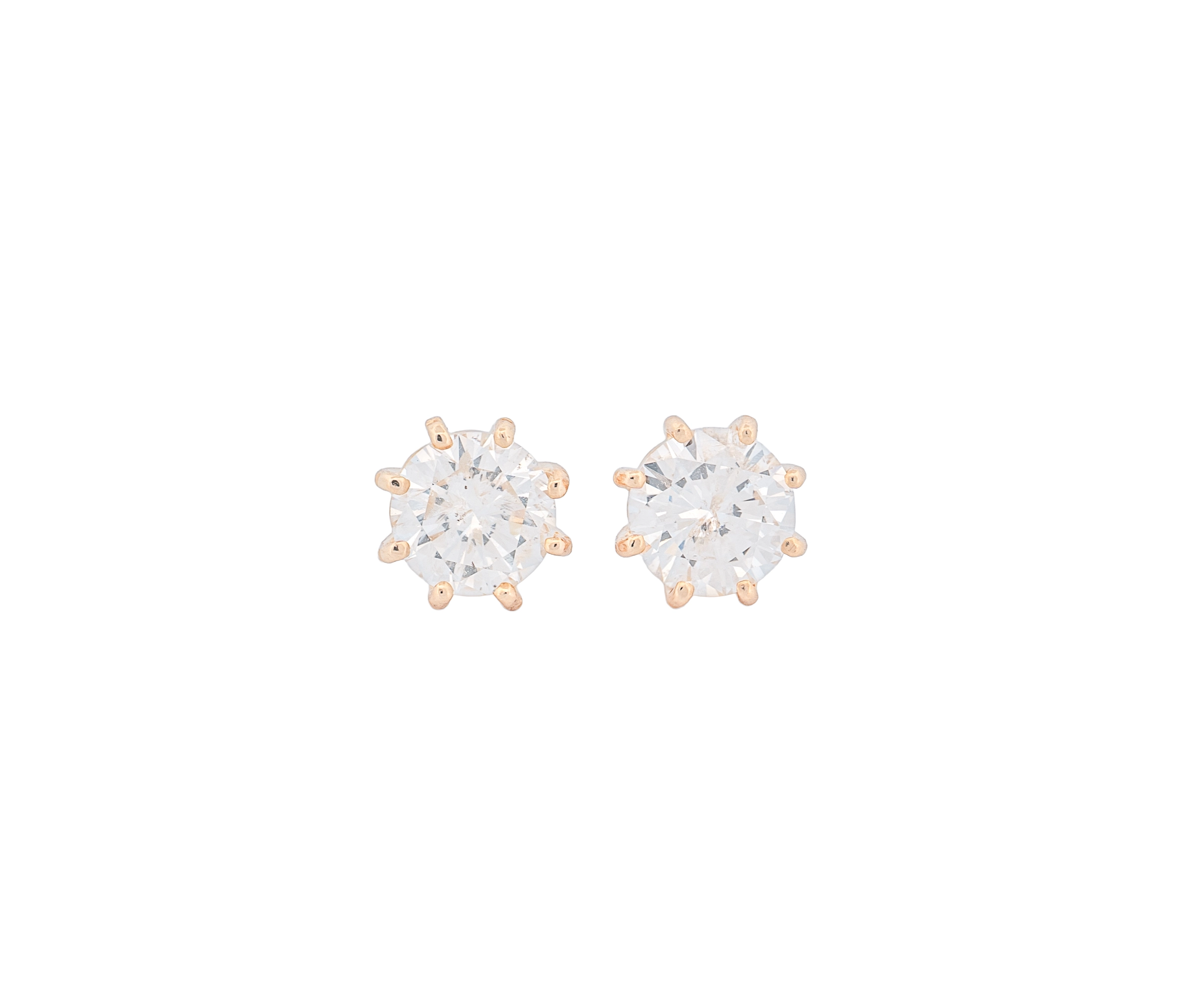 Round Brilliant 1.68 CTW H I2 I I3 GIA Diamond Studs 14K Yellow Gold