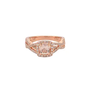 14K Rose Gold LeVian Peach Morganite & Nude Diamond Halo Style Ring