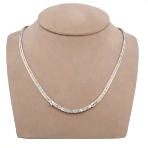 18K White Gold 1.30Ct Tennis Style Diamond Bar Necklace