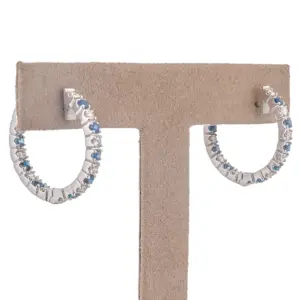 18K White Gold 0.67Ct Natural Diamond & Sapphire Inside Out Hoop Earrings