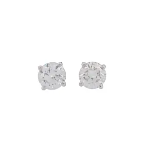 14K White Gold Round Brilliant 1.67 CTW H I1 G SI2 GIA Diamond Studs