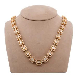 10K Yellow Gold 24 in Diamond Square Link Necklace