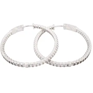 14K White Gold Round Full Cut Diamond Hoop Earrings