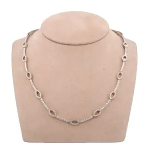 18KT White Gold Round Brilliant Cut Diamond Marquise Link Necklace