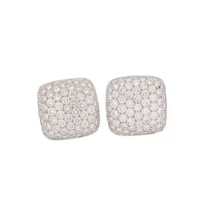 18KT WHite Gold Pave' Set Diamond Square Pillow Earrings