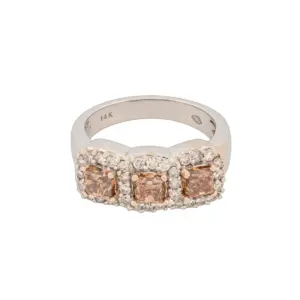 14KT White Gold Cushion & Round Brilliant Cut Diamond Ring