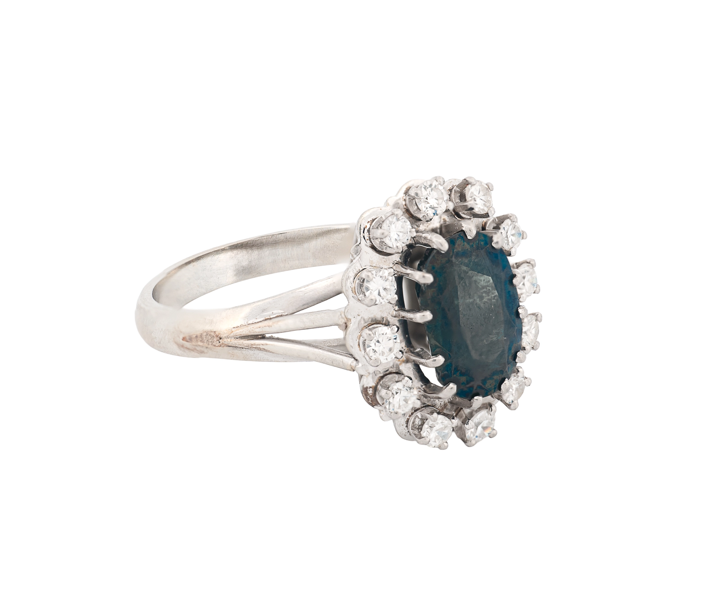 14K White Gold Blue Sapphire & Diamond Halo Ring – 3.11 CT - Image 2