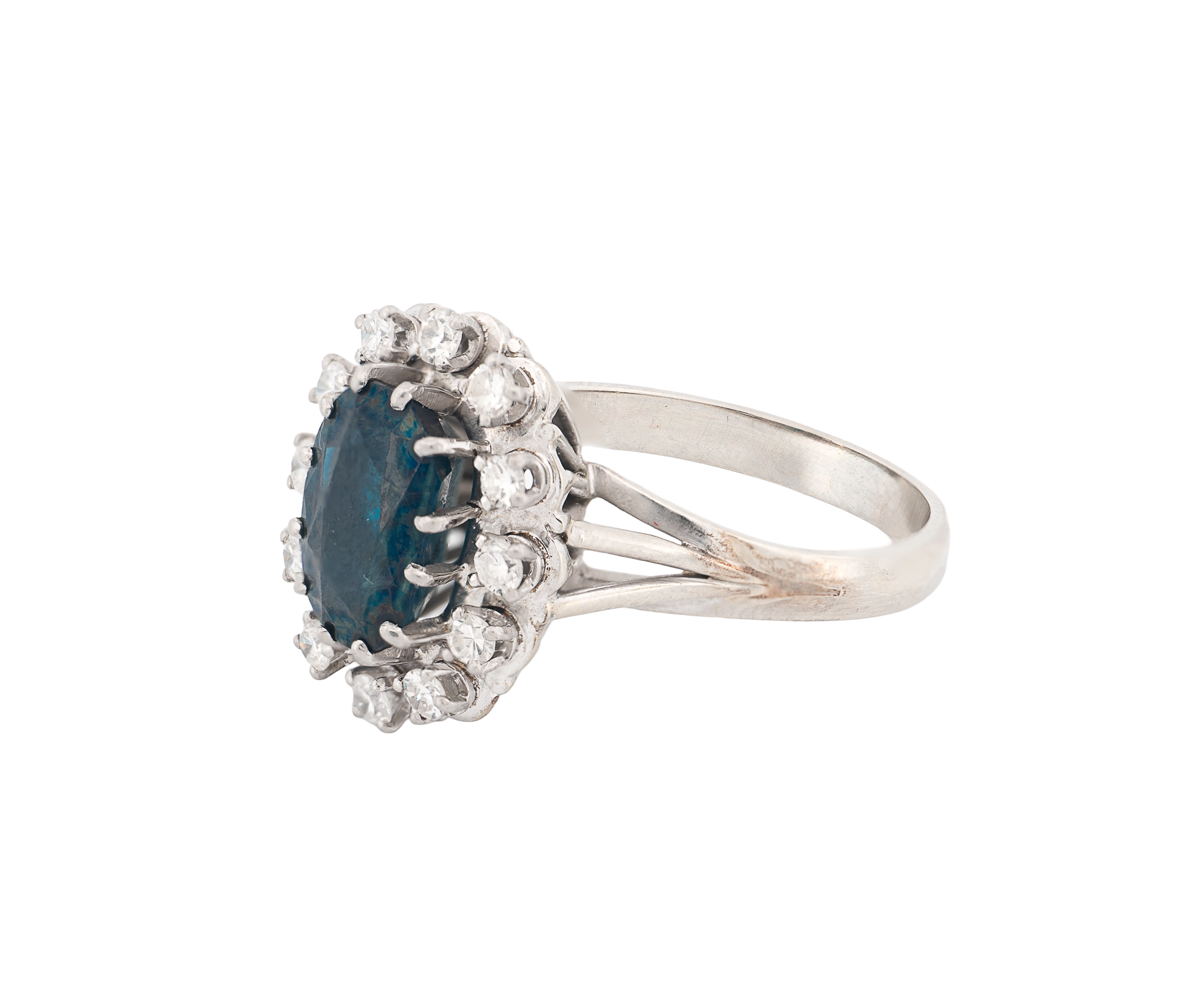 14K White Gold Blue Sapphire & Diamond Halo Ring – 3.11 CT - Image 3