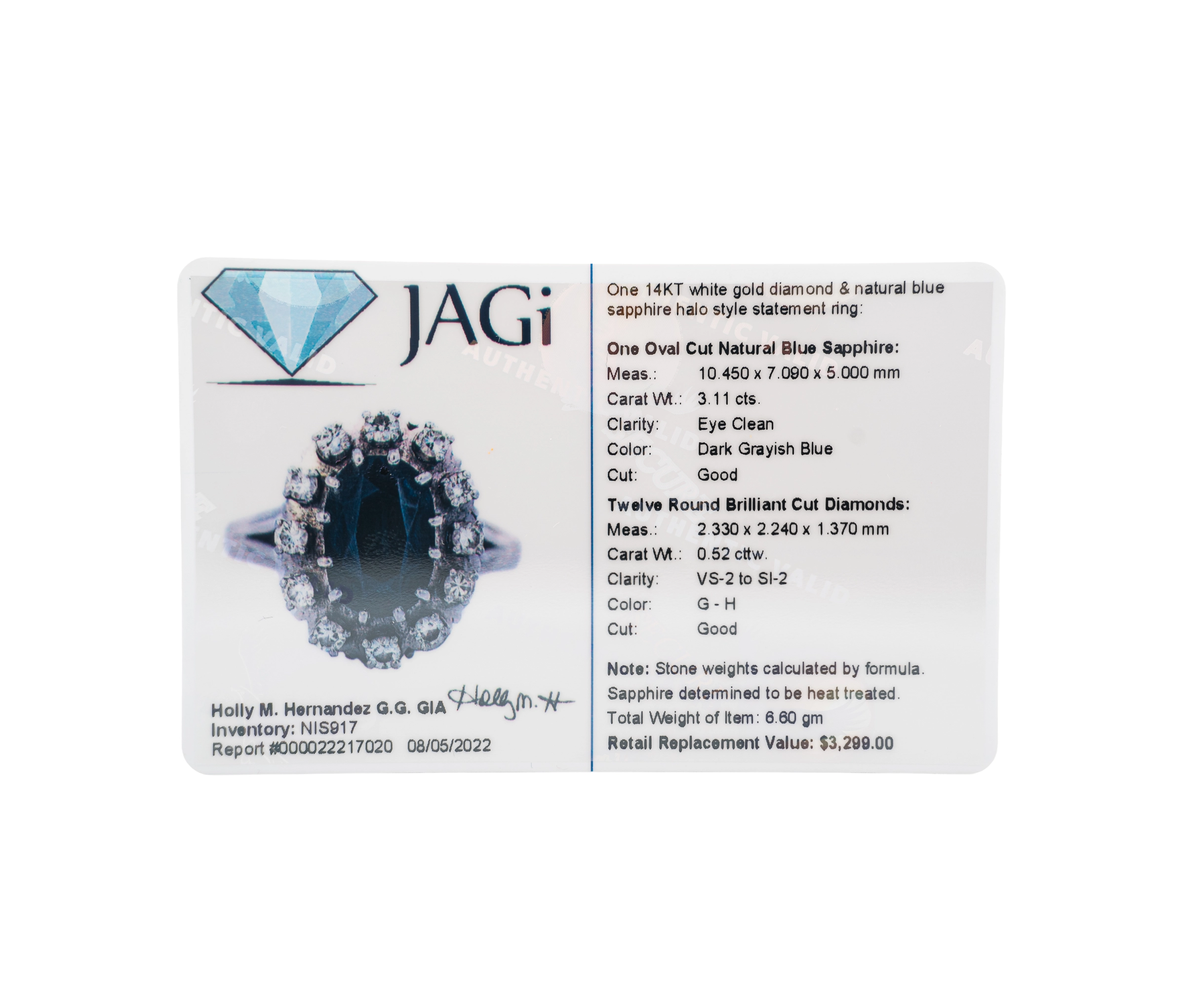 14K White Gold Blue Sapphire & Diamond Halo Ring – 3.11 CT - Image 4