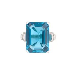 14K White Gold London Blue Topaz & Diamond Ring