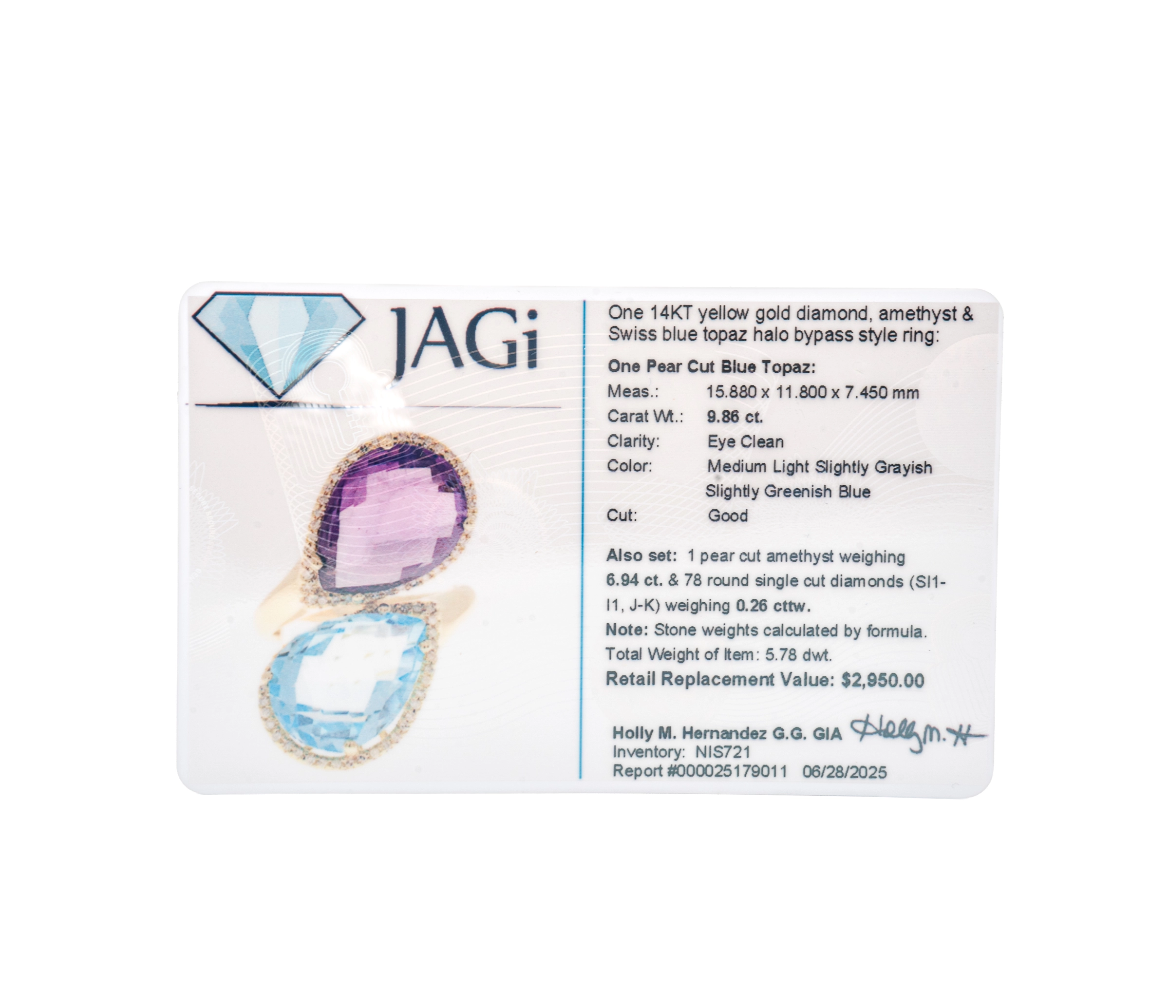 14K White Gold Diamond, Amethyst & Swiss Blue Topaz Halo Bypass Style Ring - Image 5