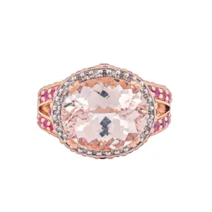 18K Rose Gold Diamond, Morganite & Natural Ruby & Yellow Sapphire Fashion Ring